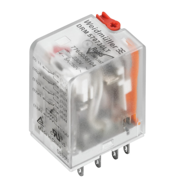Weidmuller Relay DRM-Series 24VAC 2CO 10 Amp with LED and Test Button