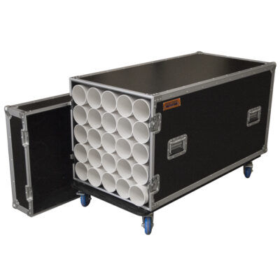 25 Unit Microphone Stand Road Case with Castors & Stacked Acrylic Stowage Tubes