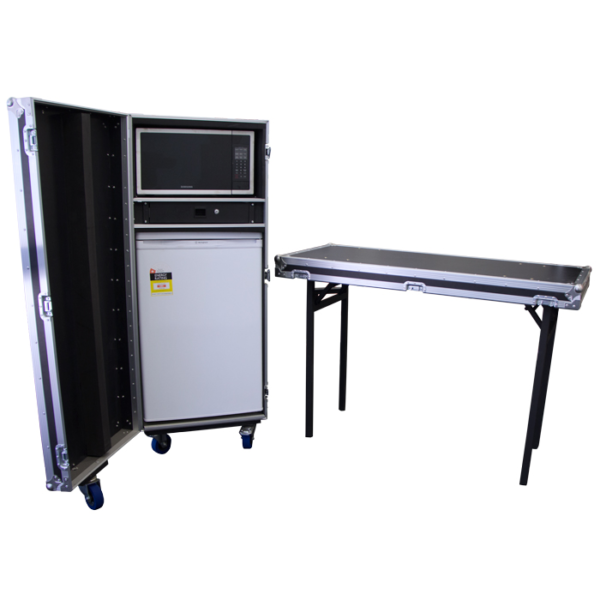 Mobile Bar Fridge & Microwave Oven Road Case with Detachable Side Bench