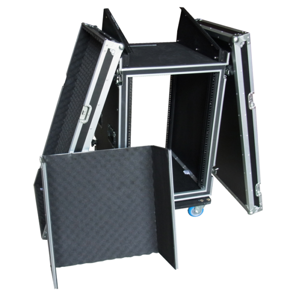 16RU Anti-Shock Combination 19" Rack Mount Case with Castors; 12RU Rack Mount Top