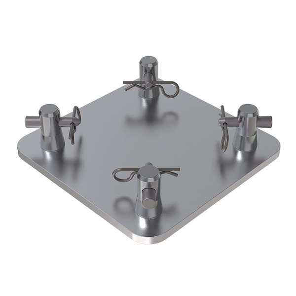 F14 Truss 115mm x 115mm x 5mm Square Aluminium Base Plate with Half-Spigots, Pins & R-Clips