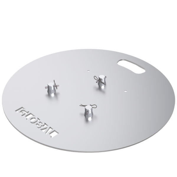 F23-24 Truss 600mmdeg. x 8mm Round Laser Cut Steel Base Plate with Spigots, Pins & R-Clips
