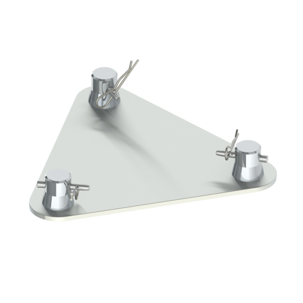 F23 Truss 240mm x 5mm Triangular Aluminium Base Plate with Half-Spigots, Pins & R-Clips