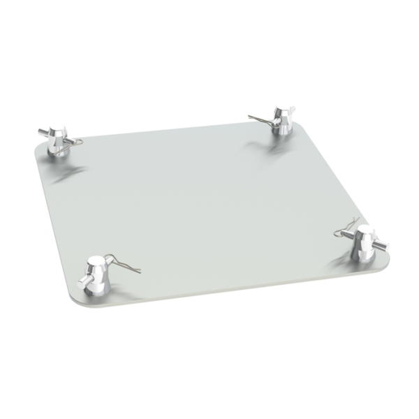 F44 Truss 420mm x 420mm x 5mm Square Aluminium Base Plate with Half-Spigots, Pins & R-Clips