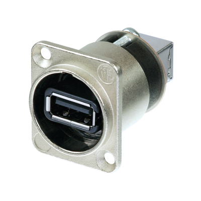 D-Size USB 2.0 Feed-Through - USB-A to USB-B (reversible) Nickel Shell