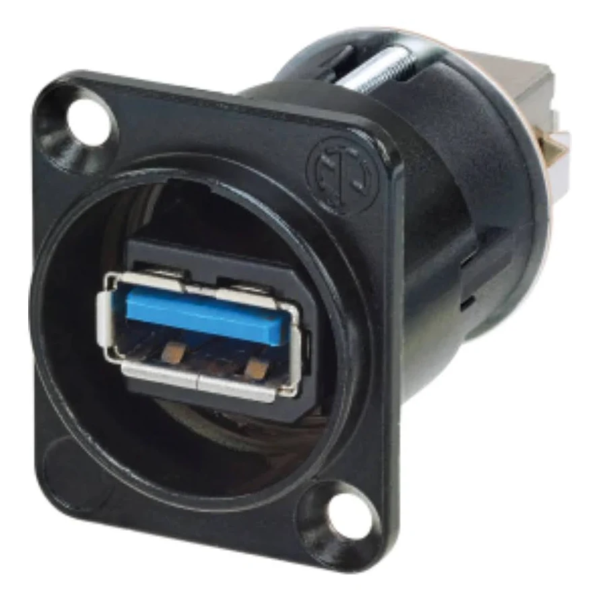 D-Size USB 3.0 Feed-Through - USB-A to USB-B (reversible) Nickel Shell