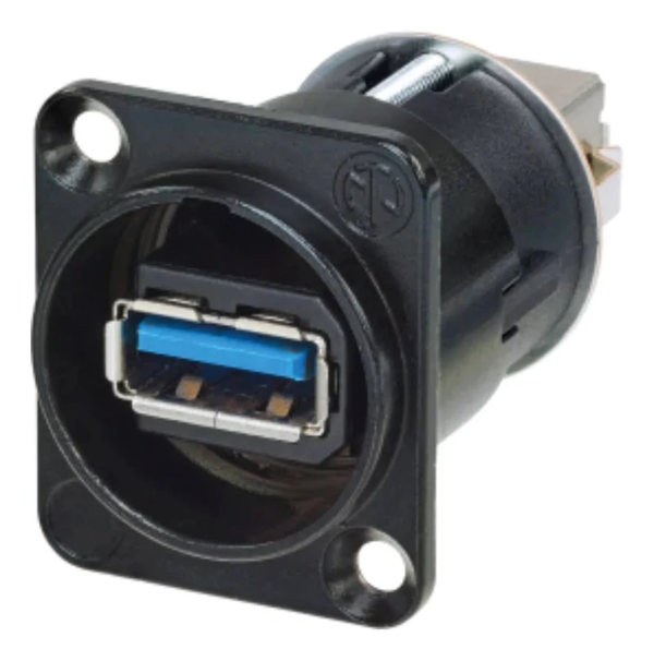 D-Size USB 3.0 Feed-Through - USB-A to USB-B (reversible) Nickel Shell