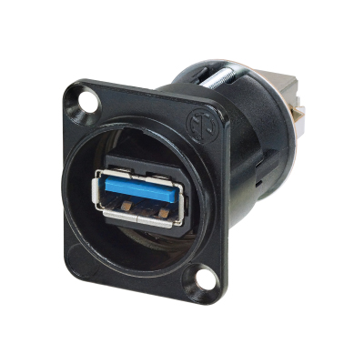 D-Size USB 3.0 Feed-Through - USB-A to USB-B (reversible) Black Shell