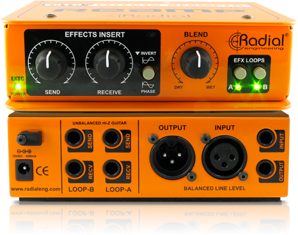 Radial Connector Sound Effects loop interface connects guitar pedals to the recording system